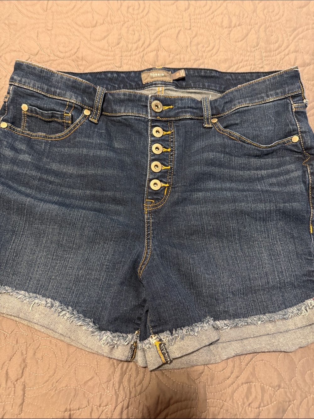 torrid Dark Blue Denim Button-Fly Frayed Hem Shorts